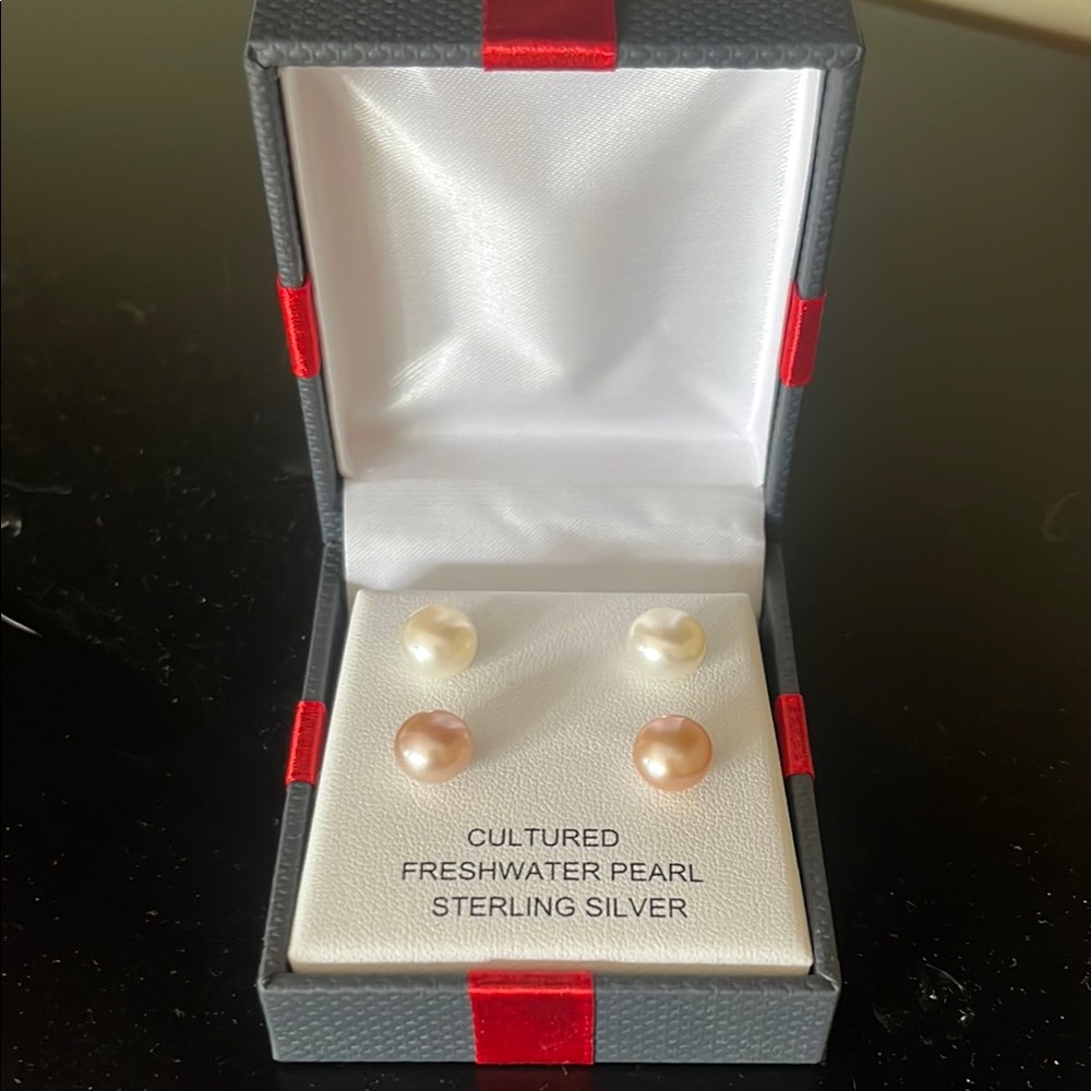Cultured Freshwater Pearl Sterling Silver Earrings Set